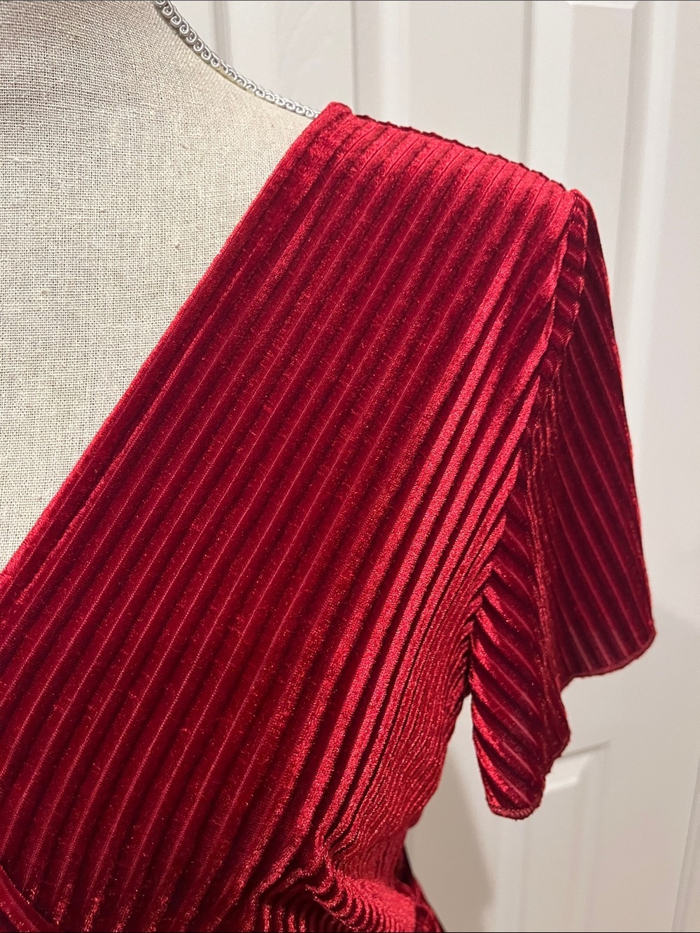 Simplee Apparel Cranberry Red Velvet Wrap Maxi Dress - Picture 3 of 7